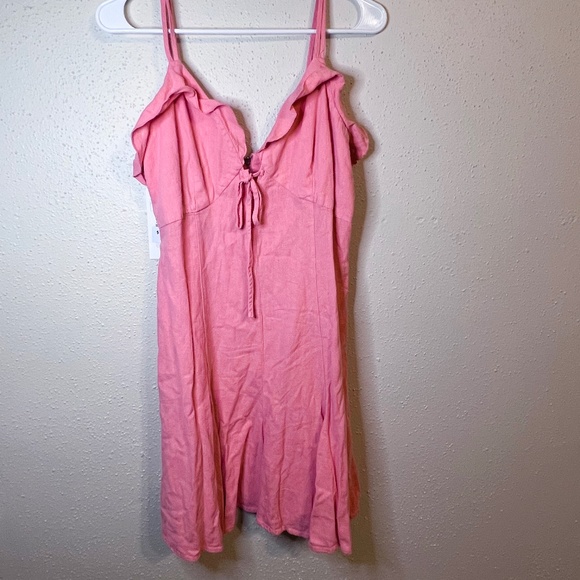 New Zara Chic Coral Pink Linen Blend Mini Dress NWT - Picture 7 of 8